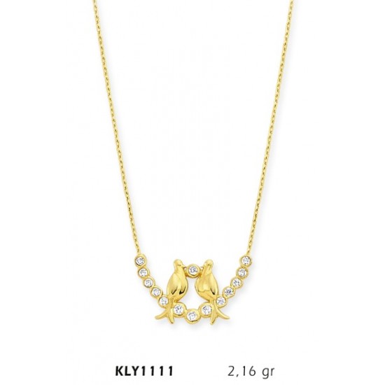 14 Ayar Altın Çift Kuş Kolye KLY1111