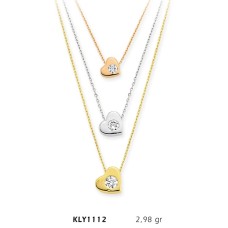 14 Ayar Altın Üçlü Tektaş Kalp Kolye KLY1112