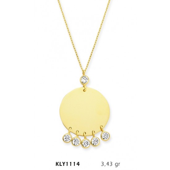 14 Ayar Altın Tektaş Plaka Kolye KLY1114