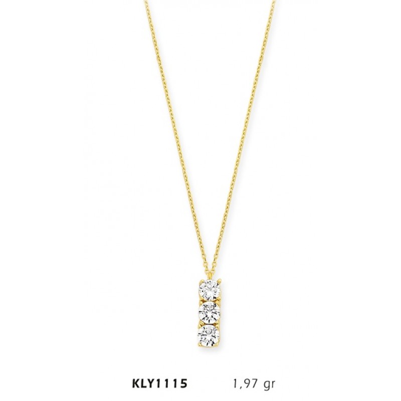 14 Ayar Altın Üçtaş Tria Kolye KLY1115