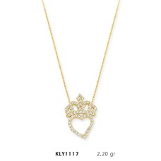 14 Ayar Altın Kral Tacı Kalp Kolye KLY1117