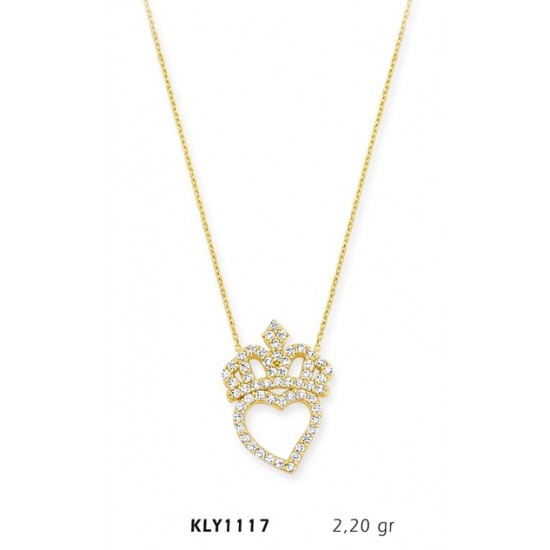 14 Ayar Altın Kral Tacı Kalp Kolye KLY1117
