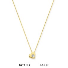 14 Ayar Altın Tektaş Kalp Kolye KLY1118
