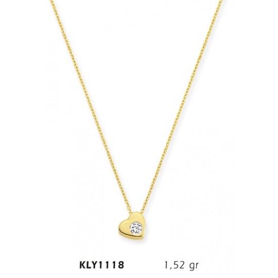 14 Ayar Altın Tektaş Kalp Kolye KLY1118