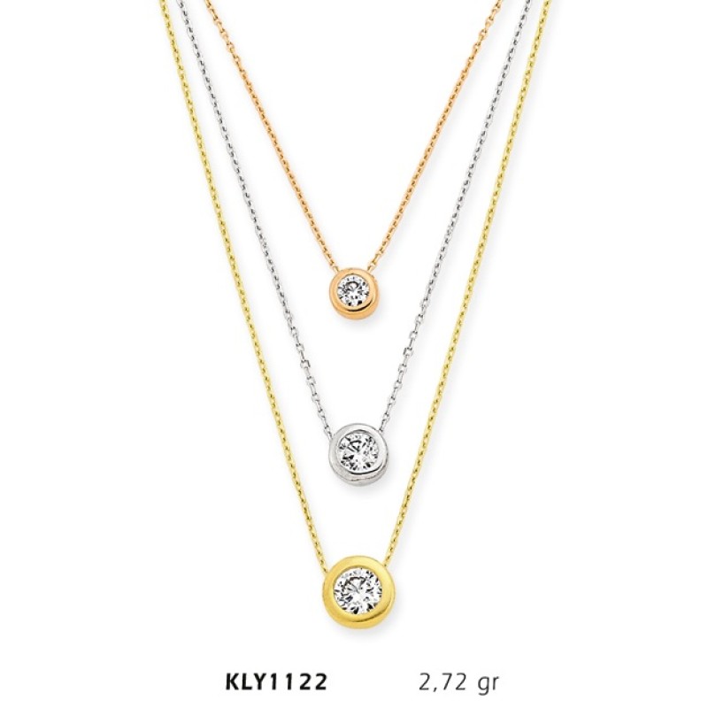 14 Ayar Altın Üçlü Tektaş Kolye KLY1122 14 Ayar Altın Üçlü Tektaş Kolye KLY1122