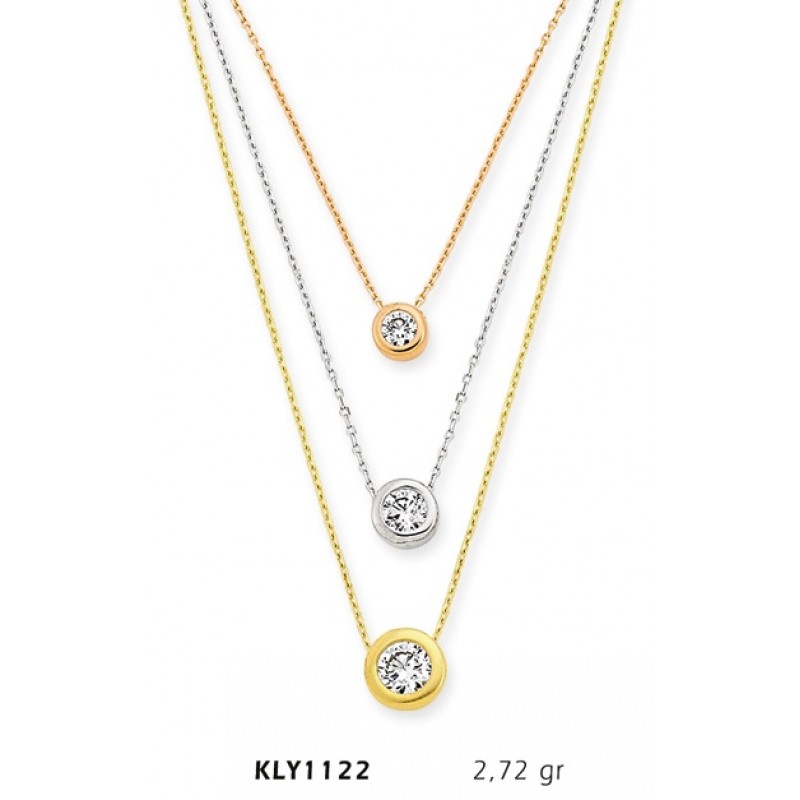 14 Ayar Altın Üçlü Tektaş Kolye KLY1122 14 Ayar Altın Üçlü Tektaş Kolye KLY1122