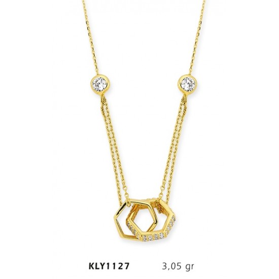 14 Ayar Altın Çift Altıgen Alyans Kolye KLY1127 14 Ayar Altın Çift Altıgen Alyans Kolye KLY1127