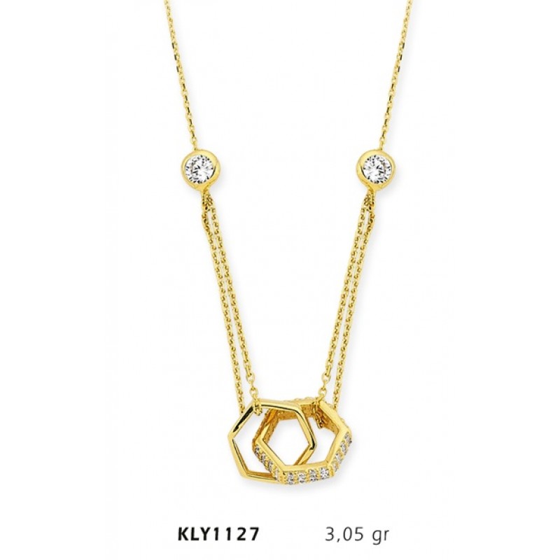 14 Ayar Altın Çift Altıgen Alyans Kolye KLY1127 14 Ayar Altın Çift Altıgen Alyans Kolye KLY1127