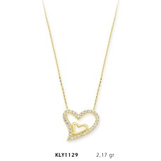 14 Ayar Altın İç İçe Kalp Kolye KLY1129