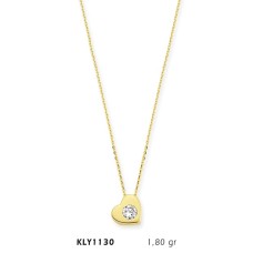 14 Ayar Altın Tektaş Kalp Kolye KLY1130