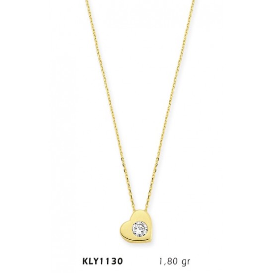 14 Ayar Altın Tektaş Kalp Kolye KLY1130