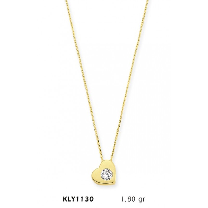 14 Ayar Altın Tektaş Kalp Kolye KLY1130