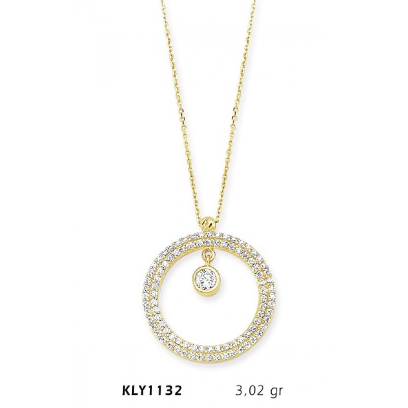 14 Ayar Altın Tektaş Çember Kolye KLY1132