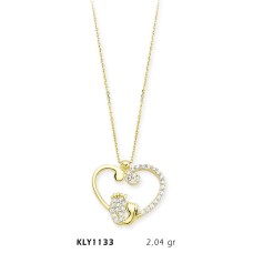 14 Ayar Altın Anne Bebek Ayağı Kalp Kolye KLY1133