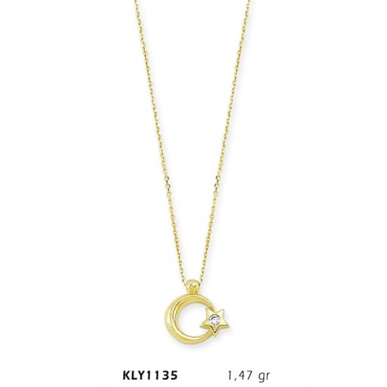 14 Ayar Altın Tektaş Ayyıldız Kolye KLY1135