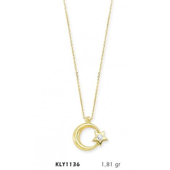 14 Ayar Altın Tektaş Ayyıldız Kolye KLY1136 14 Ayar Altın Tektaş Ayyıldız Kolye KLY1136