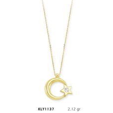 14 Ayar Altın Tektaş Ayyıldız Kolye KLY1137