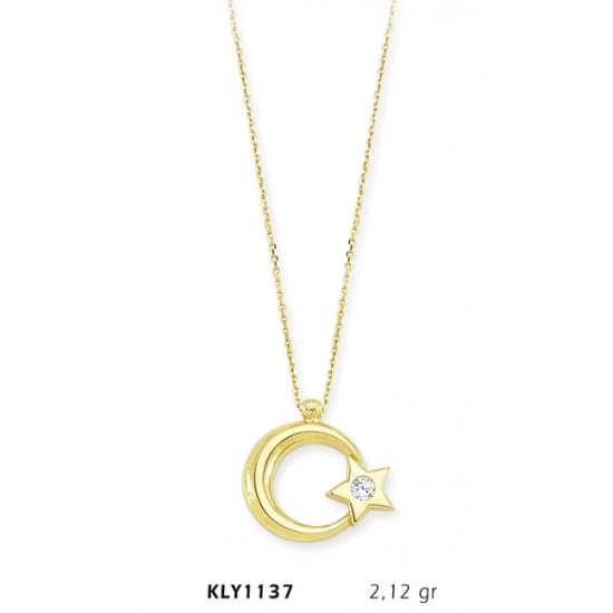 14 Ayar Altın Tektaş Ayyıldız Kolye KLY1137