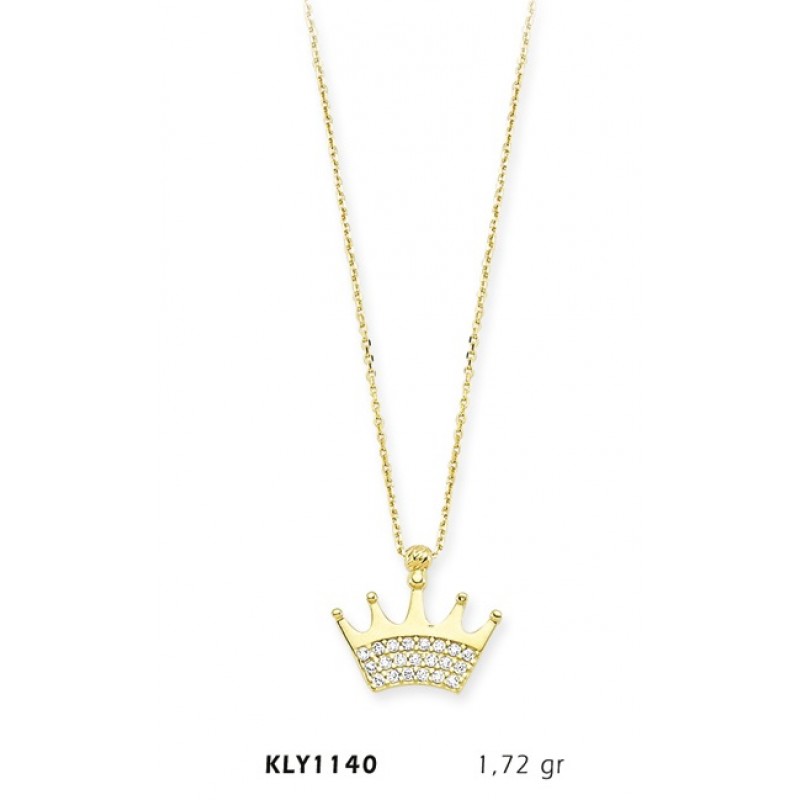 14 Ayar Altın Kral Tacı Kolye KLY1140