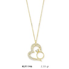 14 Ayar Altın Tektaş Yüzüklü Kalp Kolye KLY1146