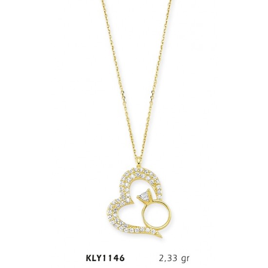 14 Ayar Altın Tektaş Yüzüklü Kalp Kolye KLY1146 14 Ayar Altın Tektaş Yüzüklü Kalp Kolye KLY1146