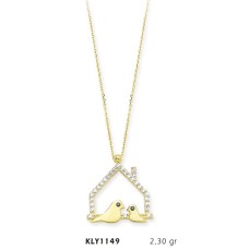 14 Ayar Altın Çift Kuş Ev Kolye KLY1149