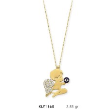 14 Ayar Altın Nazar Boncuğu Melek Kolye KLY1165