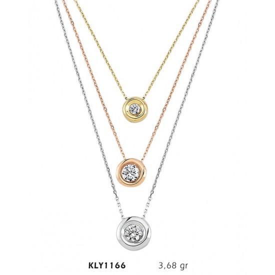 14 Ayar Altın Üçlü Tektaş Kolye KLY1166