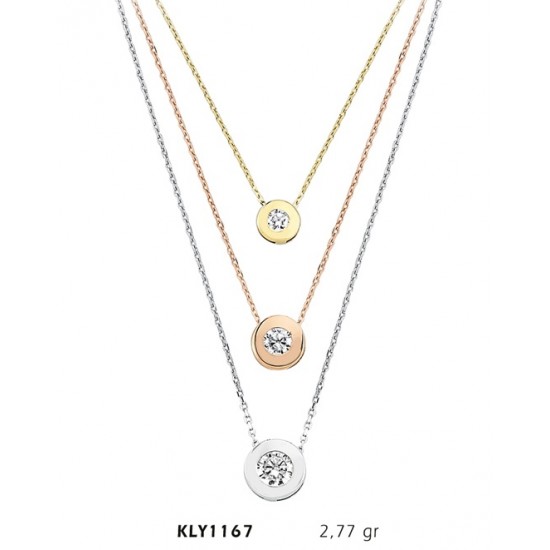 14 Ayar Altın Üçlü Tektaş Kolye KLY1167