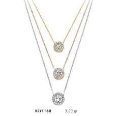 14 Ayar Altın Üçlü Tektaş Kolye KLY1168