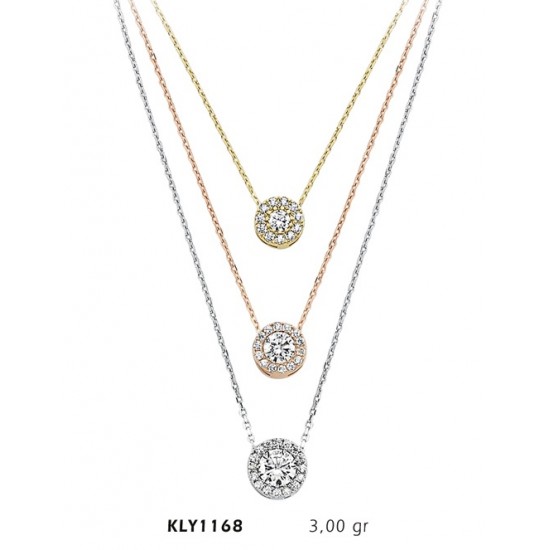 14 Ayar Altın Üçlü Tektaş Kolye KLY1168