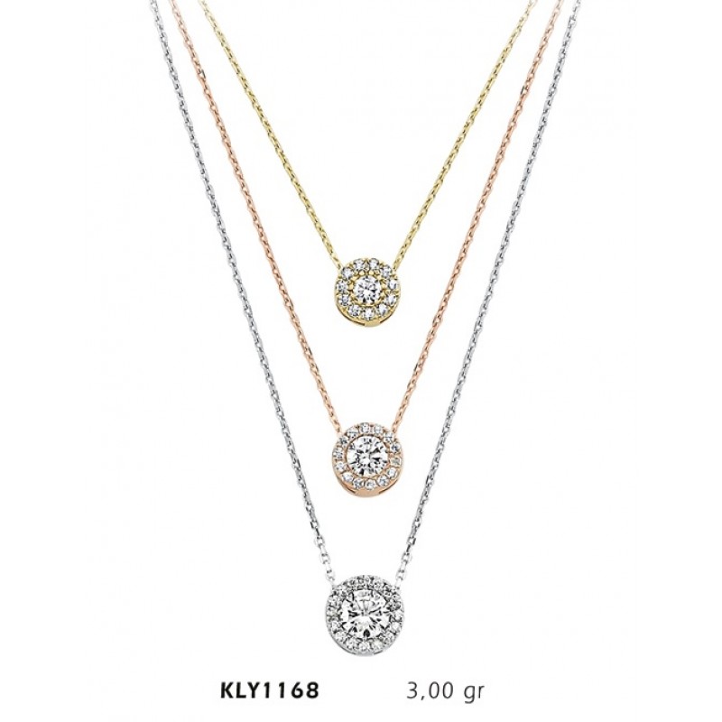 14 Ayar Altın Üçlü Tektaş Kolye KLY1168 14 Ayar Altın Üçlü Tektaş Kolye KLY1168