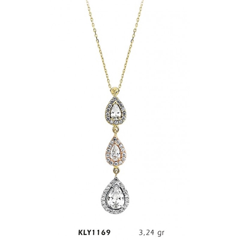 14 Ayar Altın Üç Sıra Damla Kolye KLY1169 14 Ayar Altın Üç Sıra Damla Kolye KLY1169