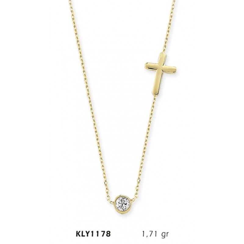 14 Ayar Altın Tektaş Haç Kolye KLY1178