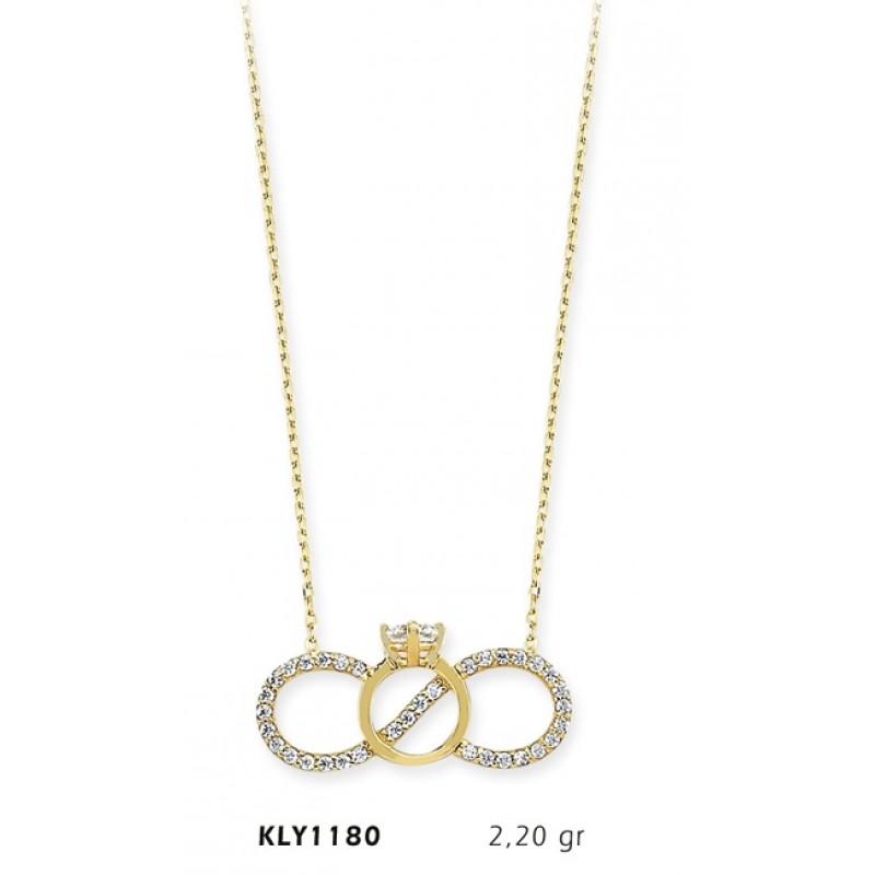 14 Ayar Altın Sonsuz Tektaş Yüzük Kolye KLY1180 14 Ayar Altın Sonsuz Tektaş Yüzük Kolye KLY1180