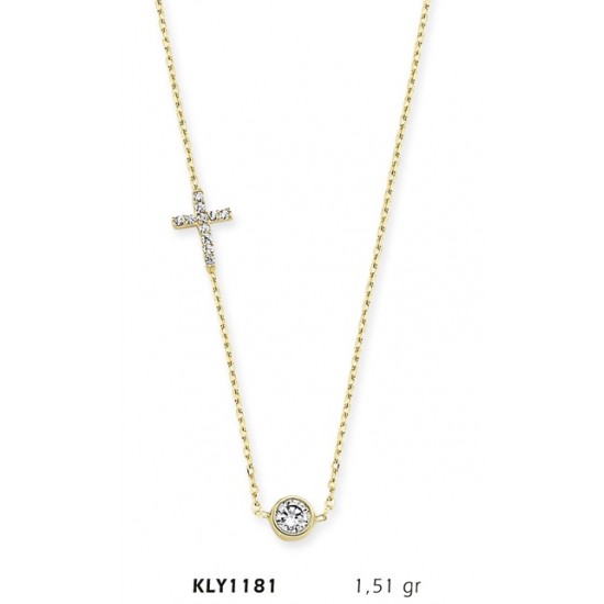 14 Ayar Altın Tektaş Haç Kolye KLY1181 14 Ayar Altın Tektaş Haç Kolye KLY1181