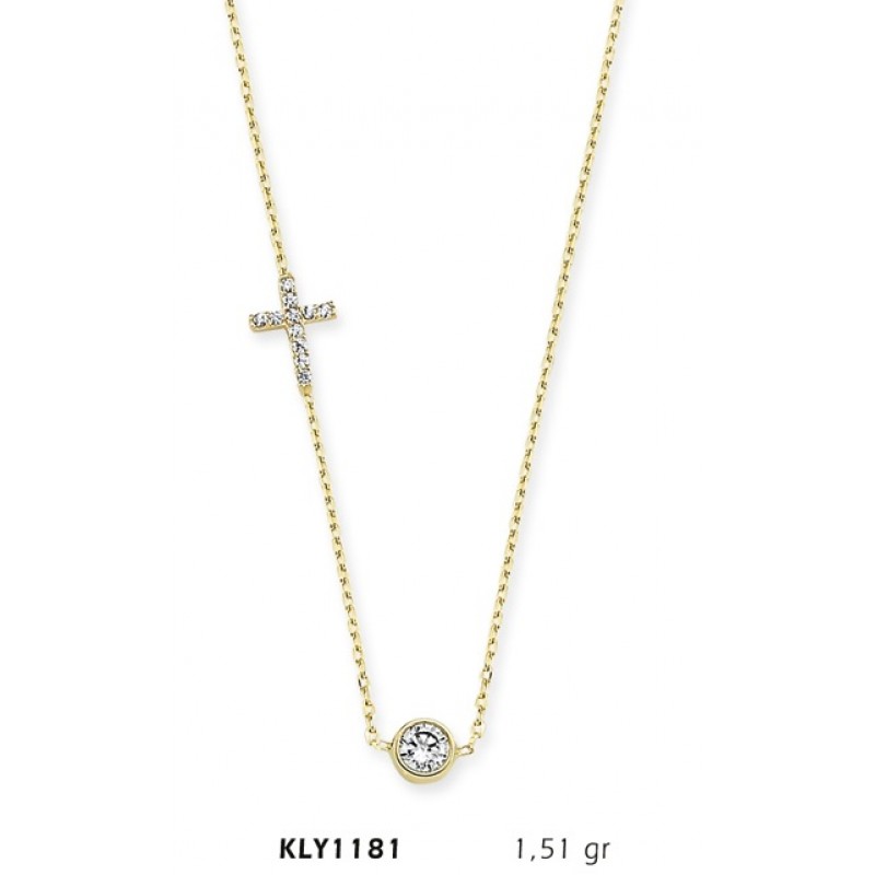 14 Ayar Altın Tektaş Haç Kolye KLY1181