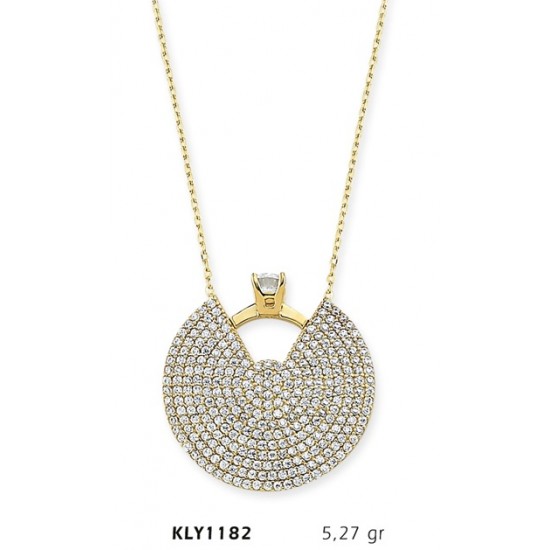 14 Ayar Altın Dilim Tektaş Yüzük Kolye KLY1182