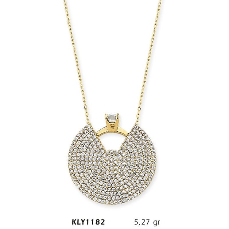 14 Ayar Altın Dilim Tektaş Yüzük Kolye KLY1182 14 Ayar Altın Dilim Tektaş Yüzük Kolye KLY1182