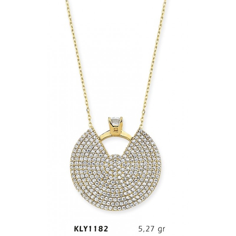 14 Ayar Altın Dilim Tektaş Yüzük Kolye KLY1182 14 Ayar Altın Dilim Tektaş Yüzük Kolye KLY1182