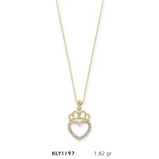 14 Ayar Altın Kral Tacı Kalp Kolye KLY1197