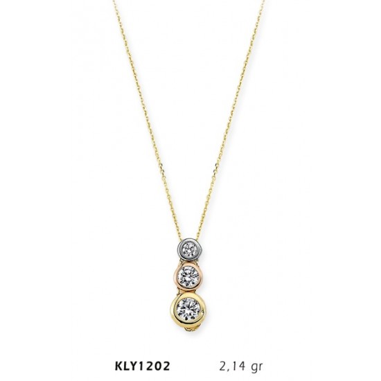 14 Ayar Altın Üçtaş Tria Kolye KLY1202