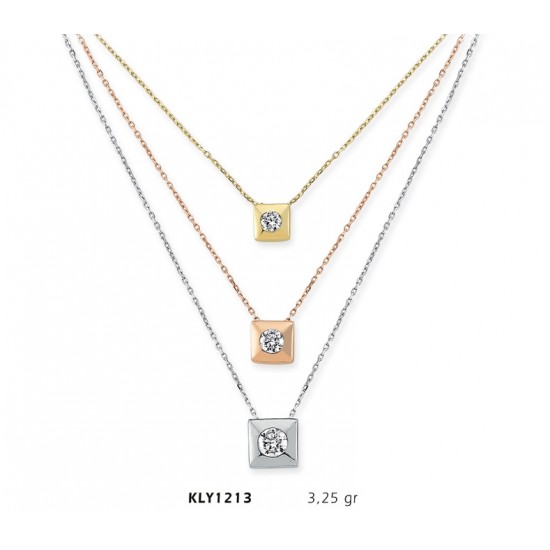 14 Ayar Altın Üçlü Tektaş Kolye KLY1213