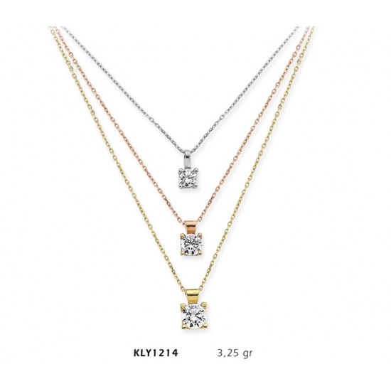 14 Ayar Altın Üçlü Tektaş Kolye KLY1214