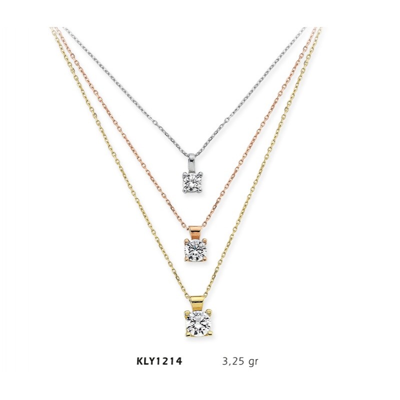 14 Ayar Altın Üçlü Tektaş Kolye KLY1214 14 Ayar Altın Üçlü Tektaş Kolye KLY1214