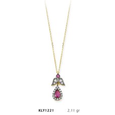 14 Ayar Altın Pembe Tektaş Damla Kolye KLY1221