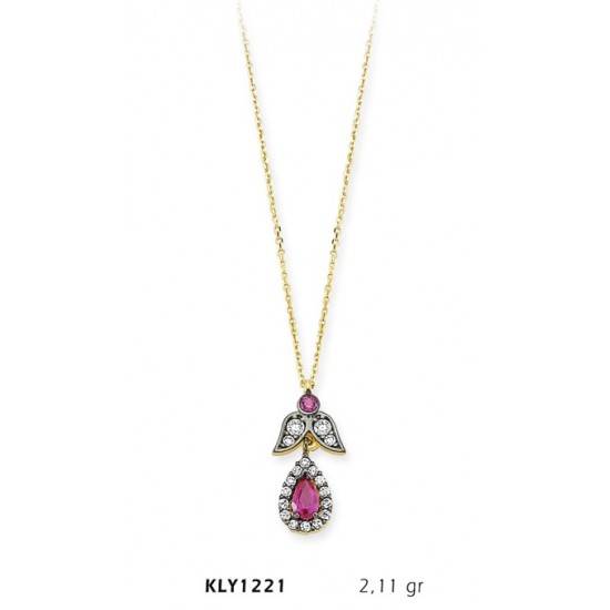 14 Ayar Altın Pembe Tektaş Damla Kolye KLY1221 14 Ayar Altın Pembe Tektaş Damla Kolye KLY1221