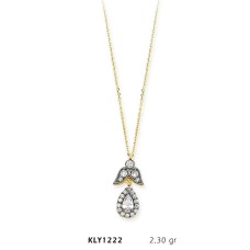 14 Ayar Altın Beyaz Tektaş Damla Kolye KLY1222