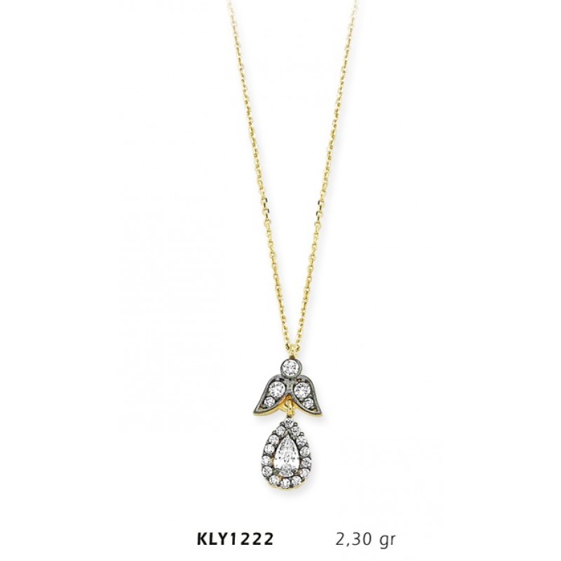 14 Ayar Altın Beyaz Tektaş Damla Kolye KLY1222 14 Ayar Altın Beyaz Tektaş Damla Kolye KLY1222