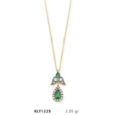 14 Ayar Altın Yeşil Tektaş Damla Kolye KLY1225